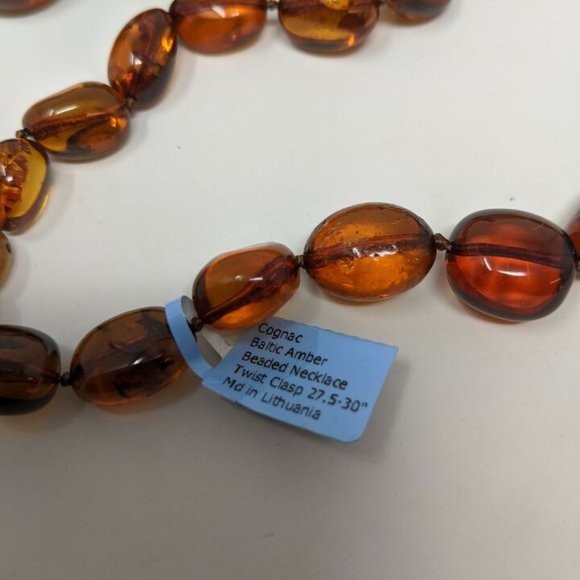 JTYDS Cognac Baltic Amber Beaded Necklace Twist Clasp 28" - Picture 9 of 9